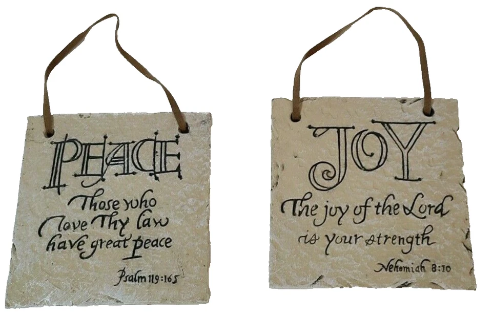 Vintage Religious Inspiration Stone Wall Plaques Sign Joy and Peace Set Of Two - Image 1 of 4