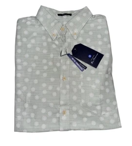 Ben Sherman Shirt Mens Small Green Dots Textured Slub Stretch Short Sleeve NWT - Picture 1 of 5