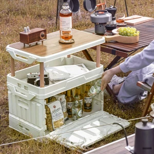 2 IN 1 Picnic Table & 95L Foldable Storage Box Camping Folding Outdoor BBQ Desk - Picture 1 of 13