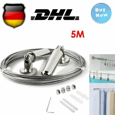 Seilspanngarnitur Seilspannset Seilspannsystem Gardinenstange 5m Edelstahlseil - Bild 1 von 4