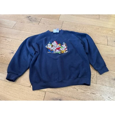 Vintage Disney Store Snow White Seven Dwarfs Embroidered Navy Blue Sweatshirt XL - Image 1 of 4