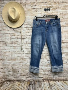 Lucky Brand Sweet N Crop Jeans Blue Denim White Embroidery Size 6/28 - Picture 1 of 8