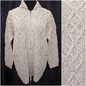 LAUREN RALPH LAUREN Hand Knit Wool Long Cardigan Jacket Full Zip Pockets Small - Picture 1 of 9