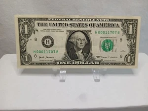George Washington 2017 $1 Semi Low Serial # H 00011707 B One Dollar - Picture 1 of 4
