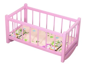 Pink Wooden Doll Crib + Mattress - Child Toy - Picture 1 of 1