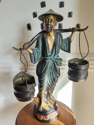 Estatuilla china de bronce de colección portadora de agua estatua impresionante y pesada RARA Foto 1 de 4