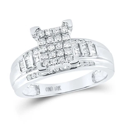 0.50ctw Baguette Round Diamond Square Cluster Engagement Ring 10k White Gold - Image 1 of 4