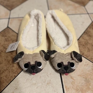 GaraTia Pug Dog House Shoes Slippers Womens Size 10 Beige Plush Fleece Warm cozy - Picture 1 of 7