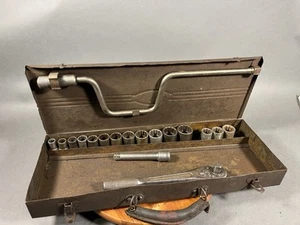 Vintage Craftsman LONG "C" 1940's Circle H 1/2" Drive Socket Set & Metal Box - Picture 1 of 13