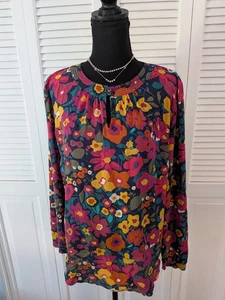 Talbots Tops Damen M blau rosa senf Blumen Schlüsselloch Volant Bluse Landhaus - Bild 1 von 12