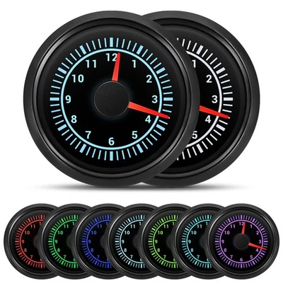 2'' 52mm Universal Clock Gauge Meter 0-12Hours 7Colors LED for Car Truck Marine - Image 1 of 4