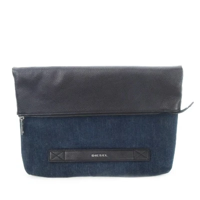 Bolso Clutch Diesel Denim Cuero Logo Interruptor Azul Negro Hombres Japón Foto 1 de 4