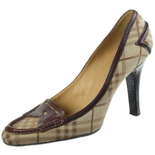 BURBERRY tacchi stampa a quadri taglia 38 EU pelle e tessuto marrone INDOSSATO UNA VOLTA