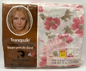 Vintage 1970s Dan River Tranquale Pink Floral Full Fitted Sheet New Old Stock - Picture 1 of 5