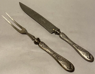 Vintage GRIFFON CUTLERY WORKS GERMANY Silver Carving Fork and Knife Set. # X1258 - Image 1 of 4