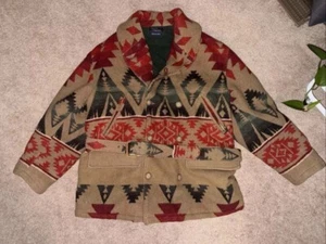 Chaqueta Polo Ralph Lauren Azteca Cinturón Talla Grande Rara Impresionante Estampado Hecha en EE. UU. - Imagen 1 de 5