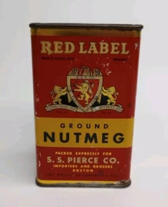 Red Label Nutmeg Spice Tin VTG S.S. Pierce Co. Boston 4 OZ Tin Lithography - Picture 1 of 6