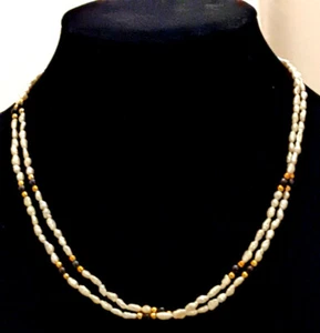 Double Strand Seed Pearl Necklace with Black/Gold Beads - Picture 1 of 6