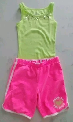 Lote de 2 piezas de camiseta sin mangas Justice Girls verde lentejuelas y pantalones cortos rosa zorro talla 10 Foto 1 de 4