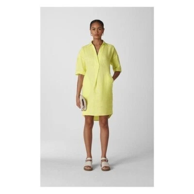 Whistles Linen Lola Dress Neon Yellow/Green Short Sleeve Collared Size Small - Image 1 of 4