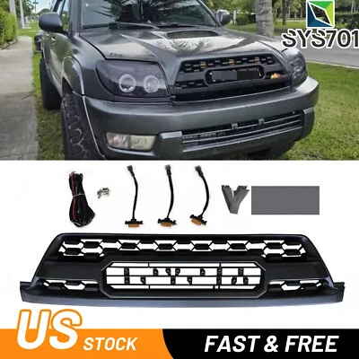 Fits For 4Runner 2003 2004 2005 Black Front Bumper Grille + 4 Amber Lights - Изображение 1 из 4