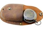 Vintage Functional Marine Push Button Brass Magnetic Compass with Leather Case