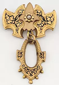 Broche prendedor reloj antiguo victoriano renacimiento etrusco flor de lis hoja vid 2" - Imagen 1 de 7