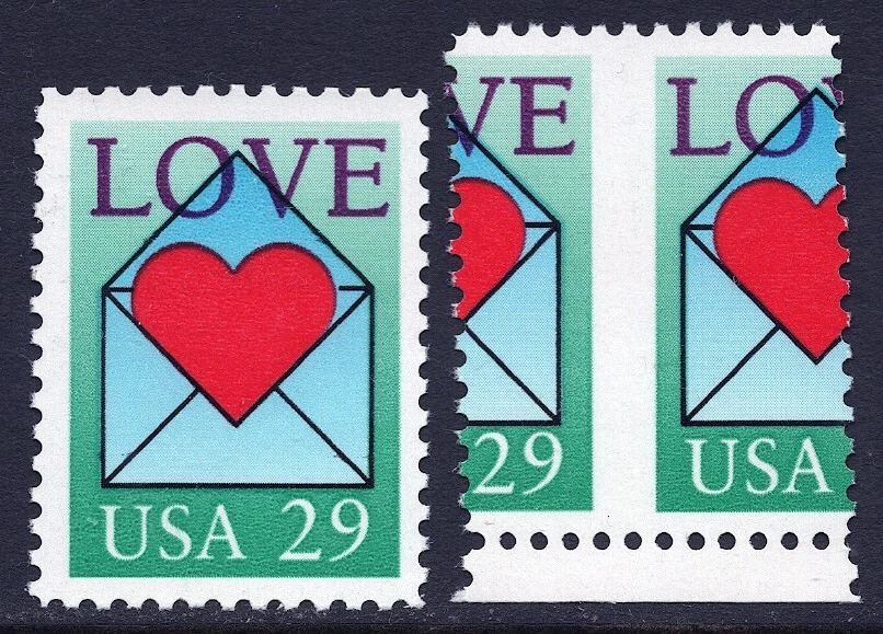 US 2618 normal & misperfed stamps, mnh LOVE 29 cts EFO - Image 1 of 1