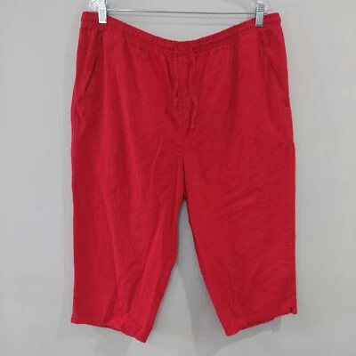 Erin London 休闲裤 大号 卡普里长 红色 亚麻混纺 弹性抽绳 — 第 1/4 张图片