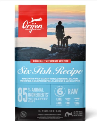 ORIJEN Six Fish Dry Dog Food, Grain Free, Fresh or Raw Ingredients, 23.5lb