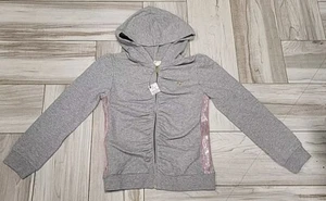 NWT NEW Gucci Girls Gray Zipper Hoodie GG Logo and Pink Sequins 5y 6y - Picture 1 of 3