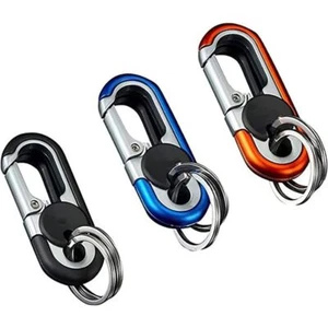 Carabiner Heavy Duty Double Ring KeyChain - locking key ring, key fob holder