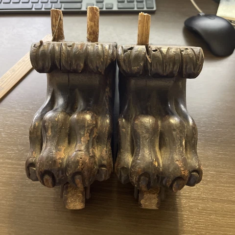 SET 2 Antique Empire Furniture feet hand carved Lion Paw Feet mahogany Cover