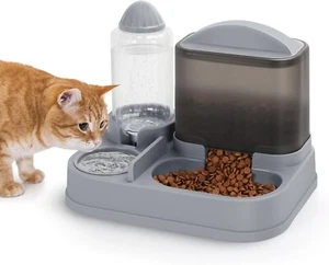 Automatic Cat Feeder and Water Dispenser, 2 in 1 Large Capacity, (Grey Black) - Picture 1 of 7
