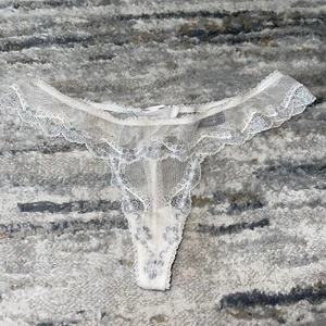 Vintage Victorias Secret Sexy Little Things White Mesh Lace Thong Panties S - Picture 1 of 3