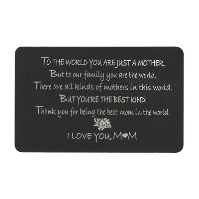 Cartão de inserção carteira de metal alumínio anodizado preto gravura mãe "I Love You Mom" - Imagem 1 de 4