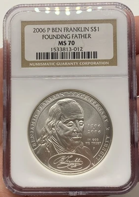 2006 P $1 Ben Franklin Founding Father Silver Commemorative Dollar NGC MS 70 - Image 1 of 2