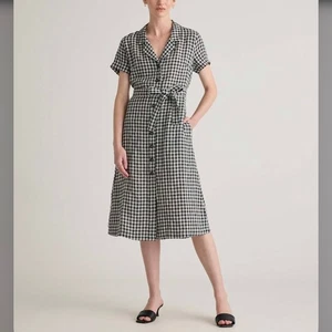 Quince 100% europäisches Leinen Midikleid mit Knopfleiste in Khaki Schwarz Gingham Größe M - Bild 1 von 7