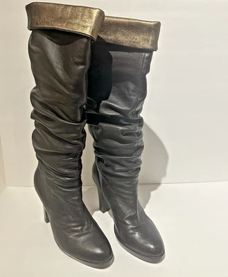 Botas de cuero holgadas Charles David talla 9 marrón chocolate hasta la rodilla con tacón Foto 1 de 4