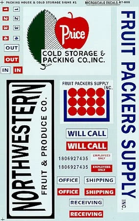 Microscale 87-806 HO Packing House/Cold Storage Plant Signs Set #1 Decal Sheet - Image 1 of 1