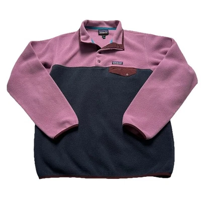 Bloco de cores Patagonia feminino Synchilla leve encaixe T grande L rosa azul - Imagem 1 de 4