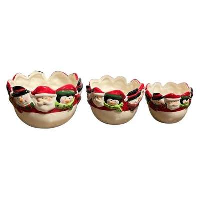 Nantucket Home Nesting Bowl Set 3 Piezas Navidad Cerámica Ramekins Papá Noel Muñeco de Nieve Foto 1 de 4