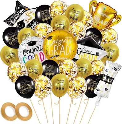 38 PIEZAS 2025 Globos de Graduación, Globos de Confeti Negro Dorado, Clase de 2025 Cong Foto 1 de 4
