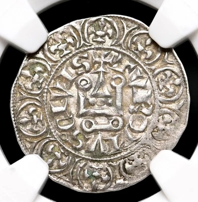 FRANCIA MEDIEVAL. Felipe IV, 1285-1314. Silver Maille Tierce à l’O Rond, NGC AU58 Foto 1 de 4