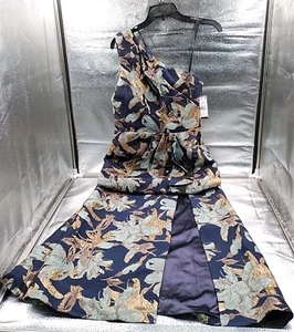 New Adrianna Papell One Shoulder Jacquard Dress Blue/Gold Womens Size 6 (#C3-D5) - Picture 1 of 7