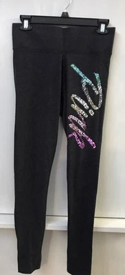 Victoria's Secret LOVE PINK Yoga Charcoal Leggings Rainbow Cursive Sequin Size S - Image 1 of 4