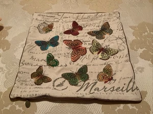 Pier 1 Imports Butterfly Pillow Cover Embroidered Multicolor 17” x 17” Gold Trim - Picture 1 of 6