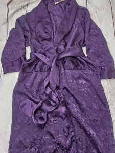 Vtg Gold Label Victoria's Secret Purple Silky Poly Long Robe Kimono Bathrobe S - Picture 1 of 5