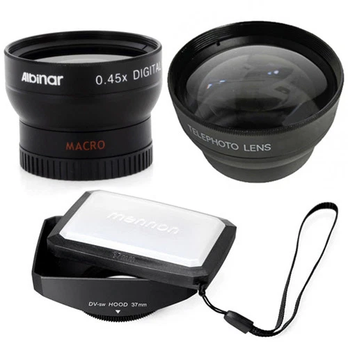 37mm Wide Tele Lens Kit with Wide Hood for Canon VIXIA HF11 HG20 HF100 HF200 20 - Image 1 of 1