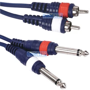 Conector HQ 1.5M doble 2x 6.35 mm MONO 1/4" a 2 enchufes macho RCA PHONO cable de audio cable - Imagen 1 de 2